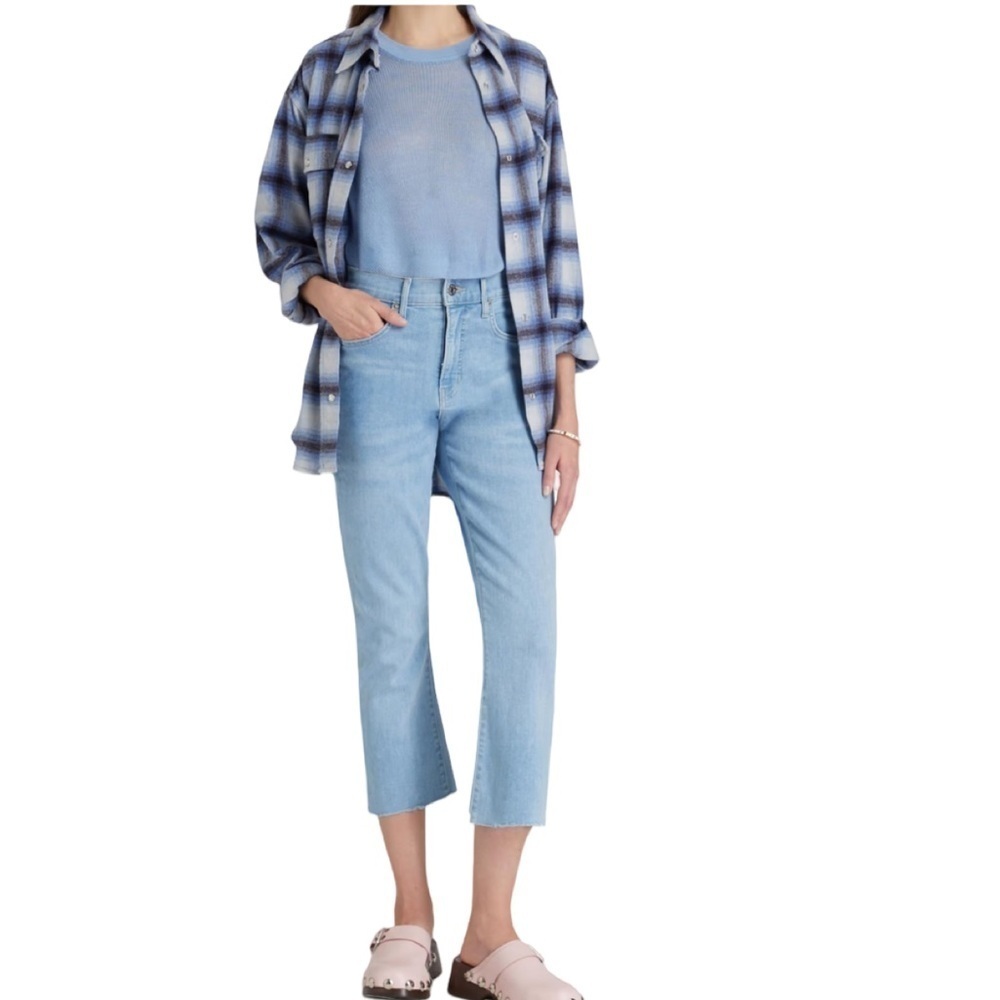 Veronica Beard Carly High Rise Kick Flare Raw Hem Blue Jean Sunrise Wash Size 30